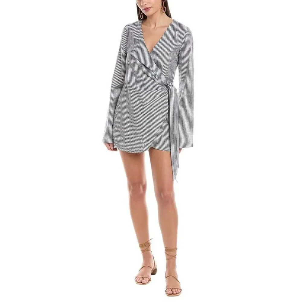 Onia Womens  Air Linen-Blend Wrap Dress, Blue
